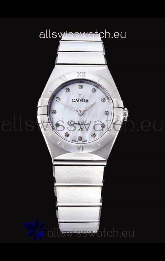 Omega Constellation Ladies Swiss Quartz 1:1 Mirror Replica - Steel Casing in Pearl Dial 