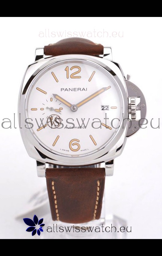 Panerai Luminor DUE PAM1046 White Dial 42MM 1:1 Mirror Quality - 904L Steel in Leather Strap 