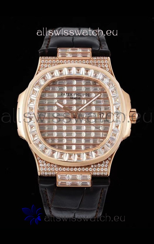 Patek Philippe Nautilus 5711/R Swiss Replica Watch 1:1 Mirror Replica in Rose Gold Diamonds Casing