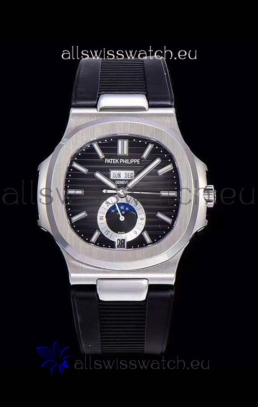 Patek Philippe Nautilus 5726A 1:1 Mirror Swiss Watch Black Dial Rubber Strap 