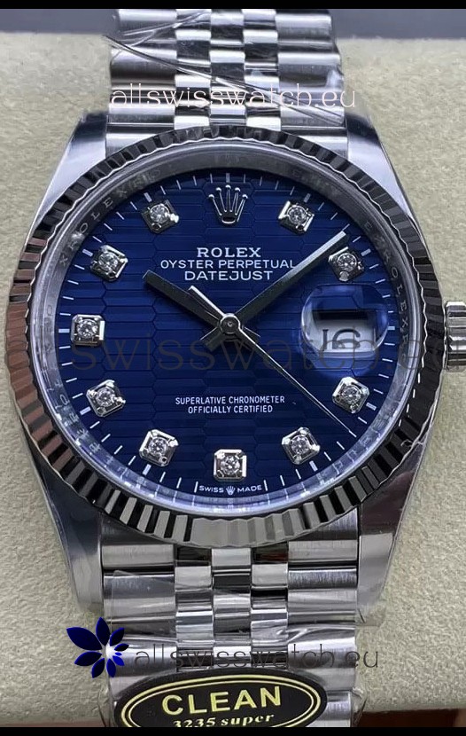 Rolex Datejust Cal.3235 Movement 1:1 Mirror Replica 904L Steel 36MM - Blue Fluted Motif Dial