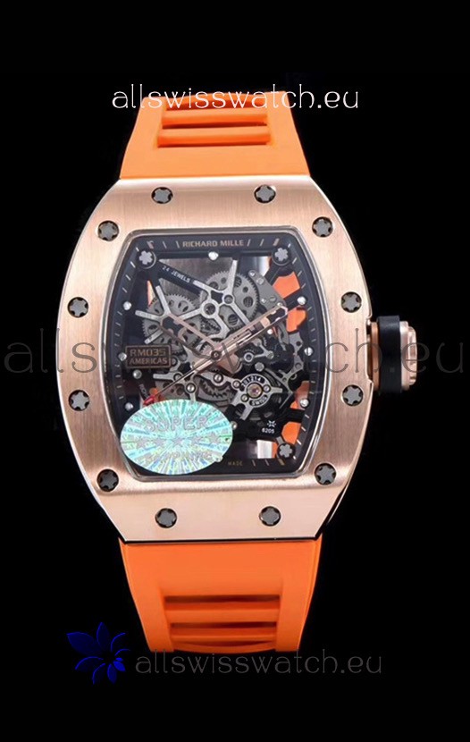 Richard Mille RM035 AMERICAS 18K Rose Gold Replica Watch in Orange Strap