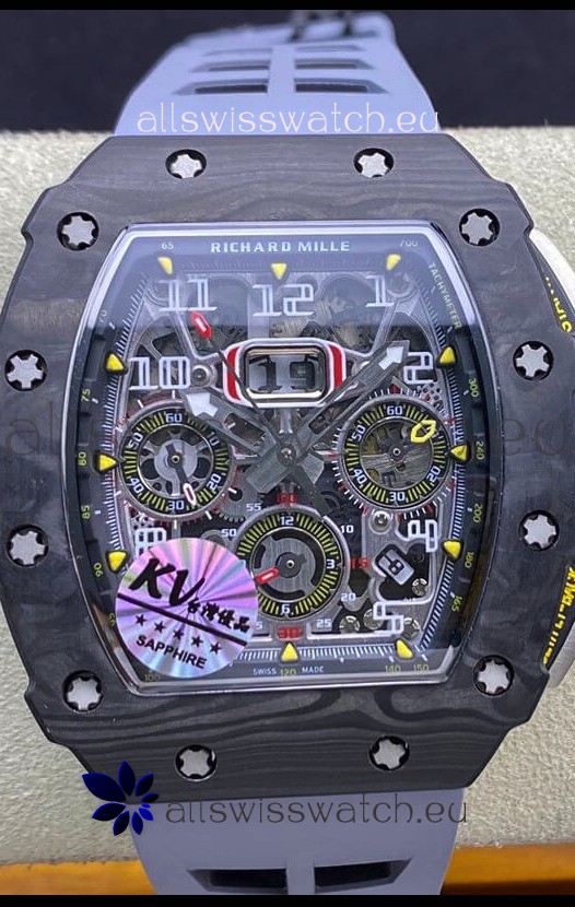 Richard Mille RM011 Felipe Massa 1:1 Mirror Black Forged Carbon Case Grey Strap