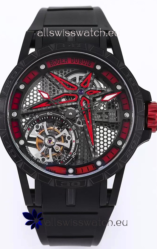 Roger Dubuis Excalibur Spider Pirelli Edition DLC Coated Titanium 1:1 Genuine Tourbillon Replica Watch 