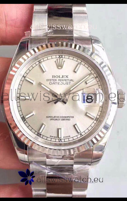 Rolex Datejust 36MM Cal.3135 Movement Swiss Replica Watch in 904L Steel / Steel Dial