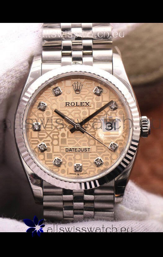 Rolex Datejust 36MM Cal.3135 Movement Swiss Replica Watch in 904L Steel Champange Computer Dial 