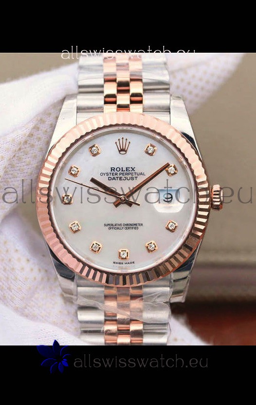 Rolex Datejust 41MM Cal.3135 Movement Swiss Replica Watch in 904L Steel Two Tone Pearl Dial