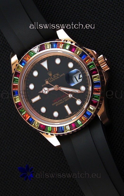 Rolex Yachtmaster 116695 Everose Gold Diamonds Cal.3135 Swiss 1:1 Ultimate 904L Steel Watch