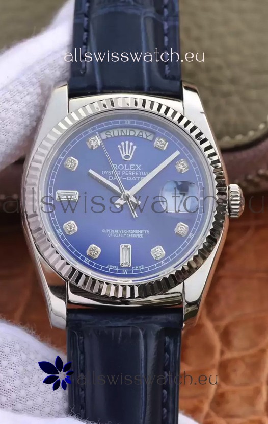 Rolex Day Date 904L Steel Casing Watch in Blue Dial 36MM - 1:1 Mirror Quality 