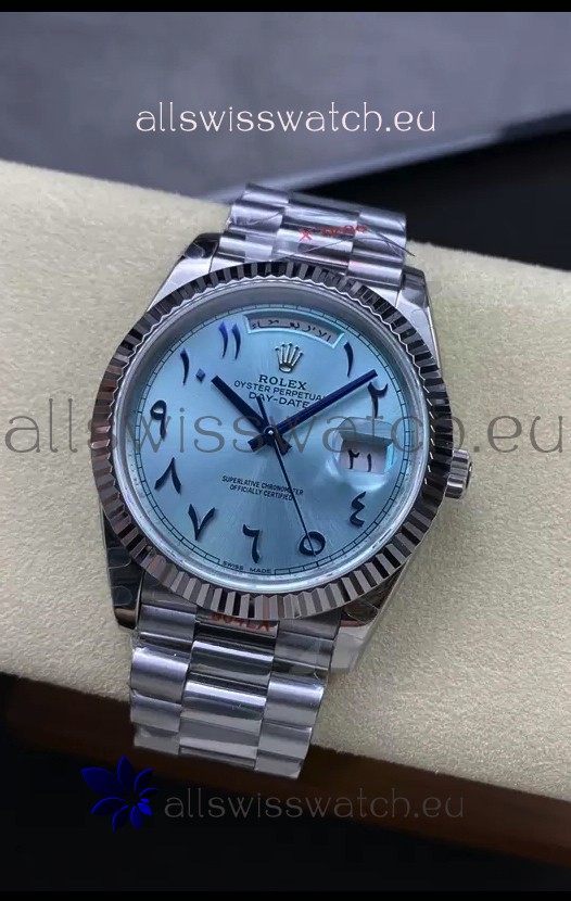 Rolex Day Date Presidential Stainless Steel ICE Blue Arab Dial Watch 40MM - 1:1 Mirror Quality