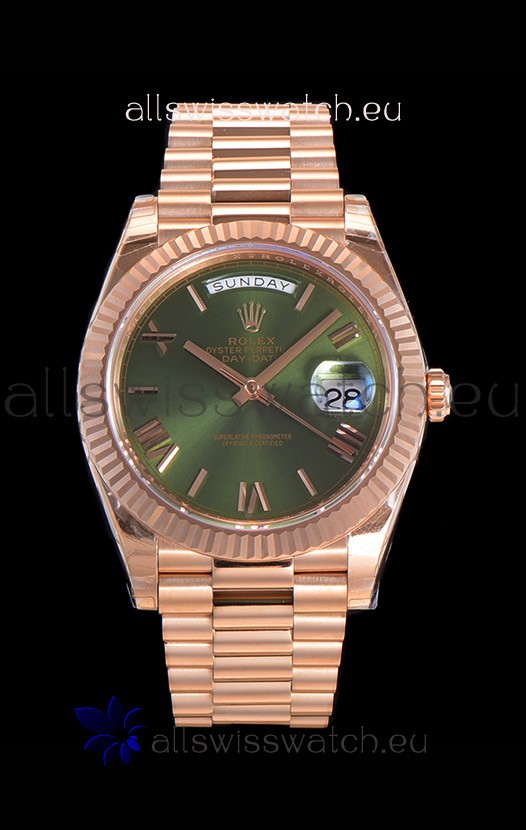 Rolex Day Date Watch in Green Dial with Roman Hour Numerals Cal.3255 Movement - 904L Steel 