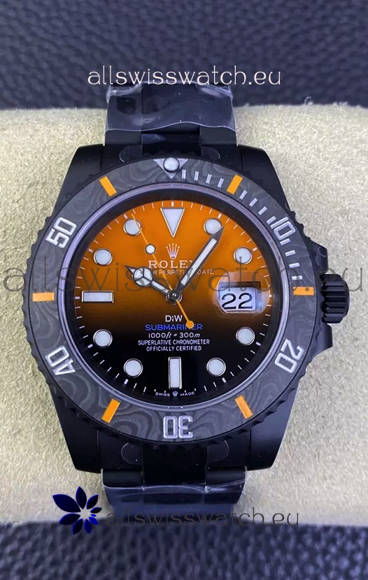 Rolex Submariner DiW Special Edition Watch in DLC Coating Carbon Bezel Orange Dial 