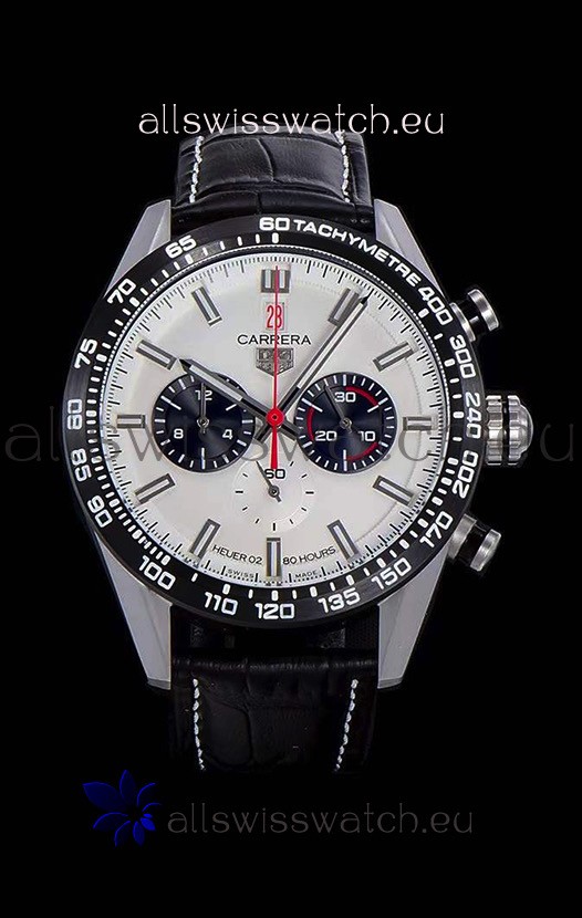 Tag Heuer Carrera Swiss Quartz Movement Replica Watch in White Dial - Black Leather Strap
