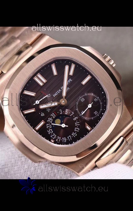Patek Philippe Nautilus 5712/R 1:1 Quality Swiss Replica Watch in Brown Dial Gold Strap