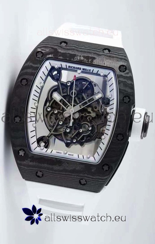 Richard Mille RM055 Forged Carbon Casing 1:1 Mirror Replica Watch in White Strap 