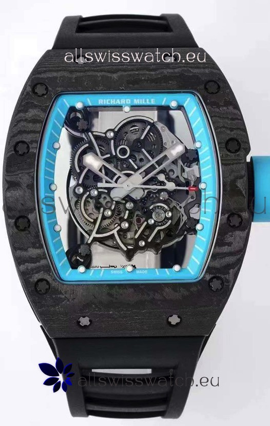 Richard Mille RM055 Forged Carbon Casing 1:1 Mirror Replica Watch in Black Strap 