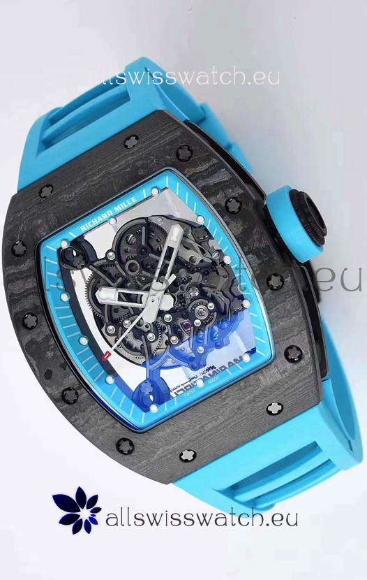 Richard Mille RM055 Forged Carbon Casing 1:1 Mirror Replica Watch in Blue Strap 