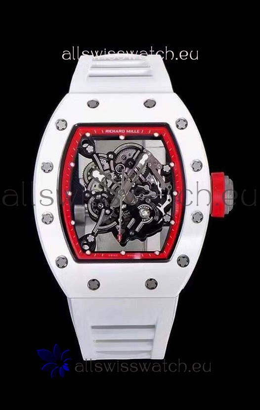Richard Mille RM055 Ceramic Casing 1:1 Mirror Replica Watch in White Strap 
