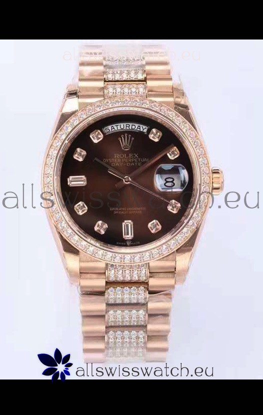 Rolex Day Date Presidential Rose Gold Watch 36MM - Brown Dial 1:1 Mirror Quality Watch
