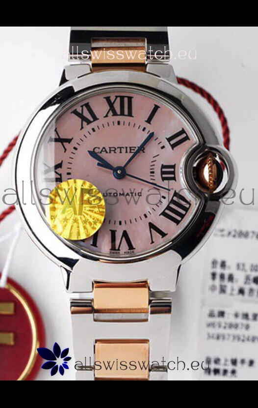 Ballon De Cartier Swiss Automatic 1:1 Mirror Quality 33MM in 2 Tone Rose Gold Casing Pink Dial 