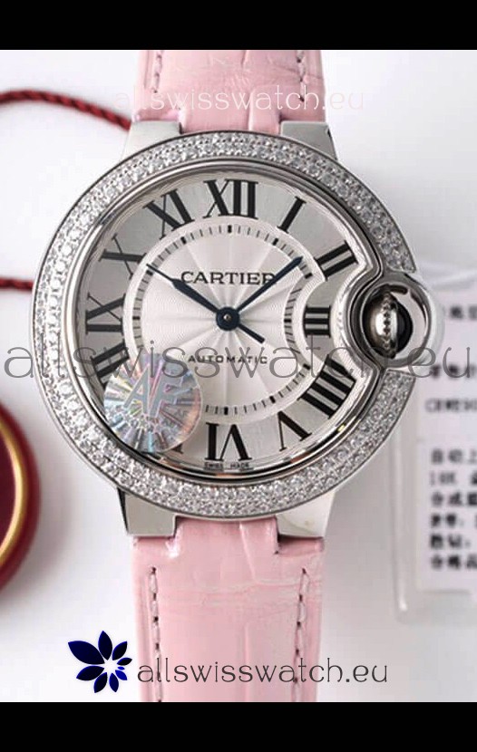 Ballon De Cartier Swiss Automatic 1:1 Mirror Quality 33MM in Stainless Steel Casing - Diamonds Bezel