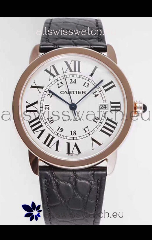 Ronde De Cartier Swiss Replica Watch - Rose Gold in White Dial 