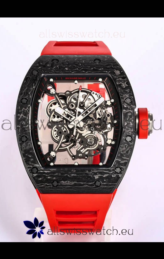 Richard Mille RM055 Black Carbon Casing 1:1 Mirror Replica Watch in Red Strap