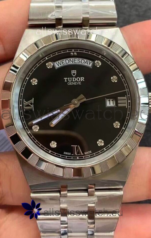 Tudor Royal Edition Watch - 1:1 Mirror Replica in Steel Casing - Black Diamonds Dial