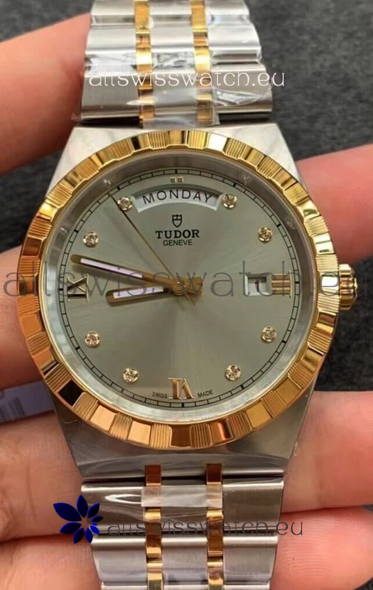 Tudor Royal Edition Watch - 1:1 Mirror Replica in Two Tone Casing - Grey Diamonds Dial