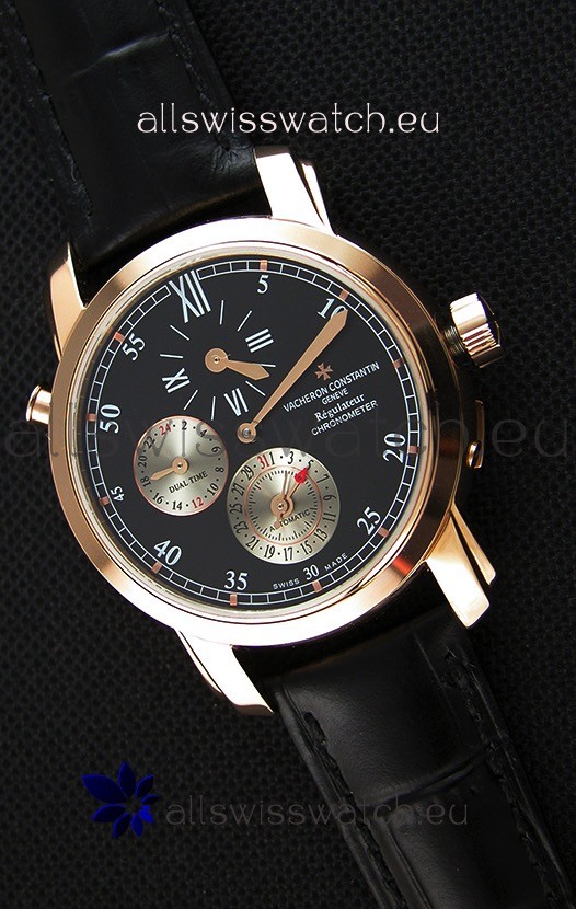 Vacheron Constantin Malte Dual Time Regulator Pink Gold Swiss Replica Watch 