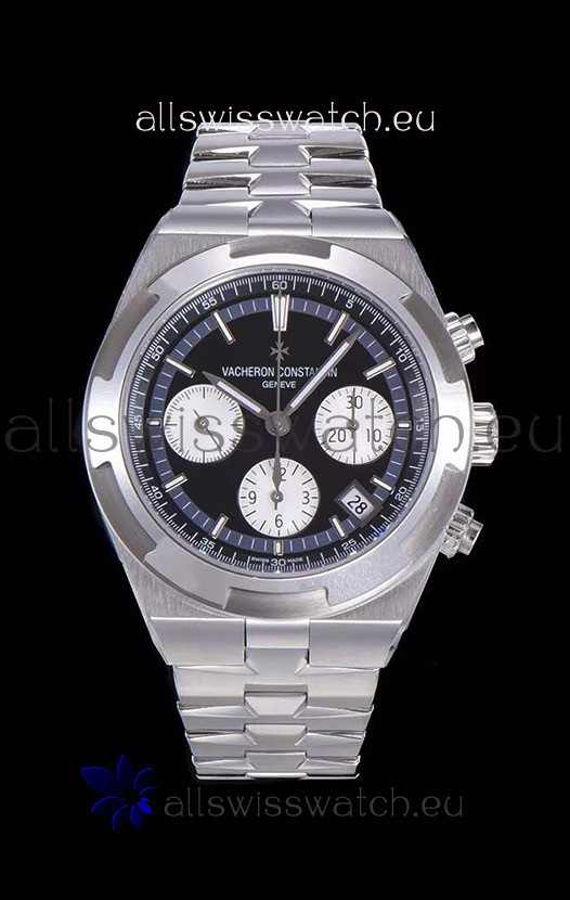 Vacheron Constantin Overseas Chronograph Black Dial Swiss Replica Watch - Stainless Steel Strap