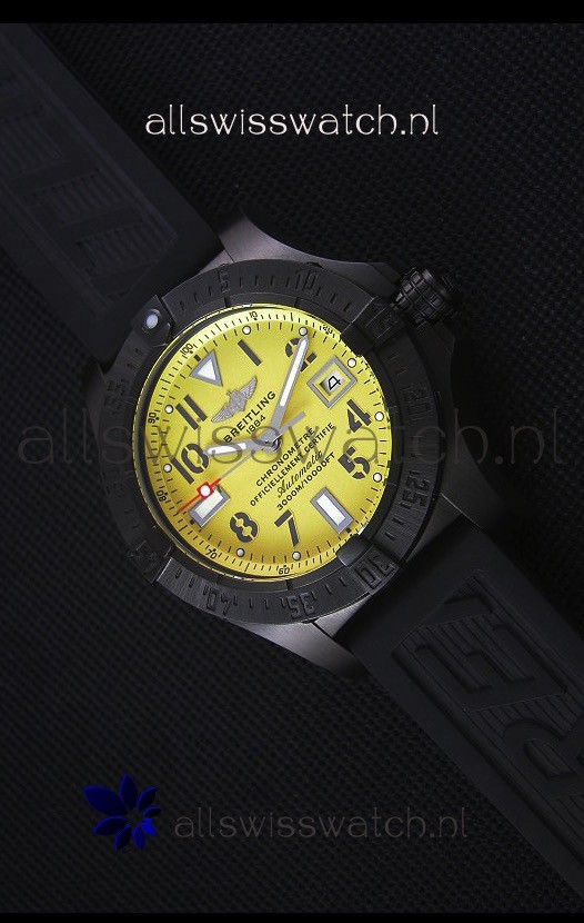 Breitling Avenger Blacksteel DLC Coated Swiss Replica Watch in Yellow Dial