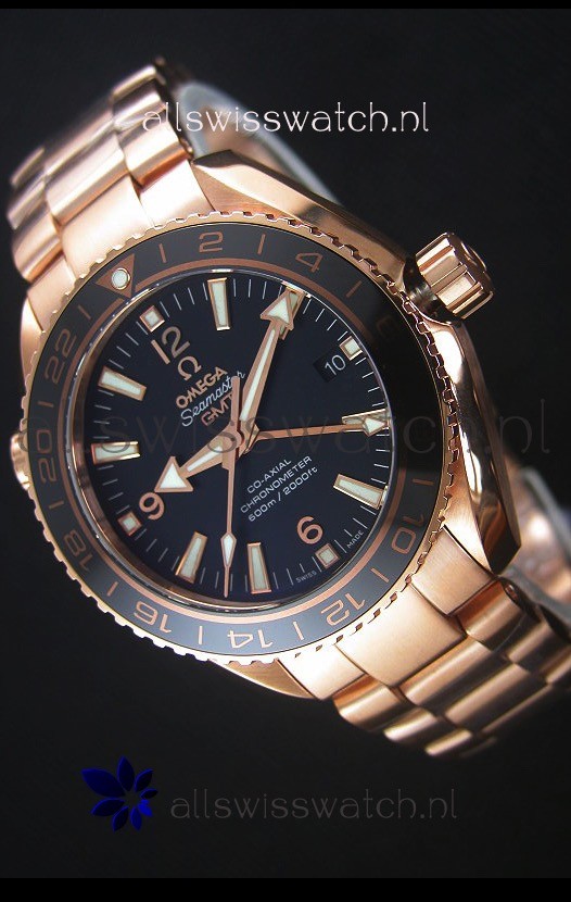 Omega Seamaster Planet Ocean 43.5MM GMT Pink Gold 1:1 Mirror Replica Watch 43.5MM