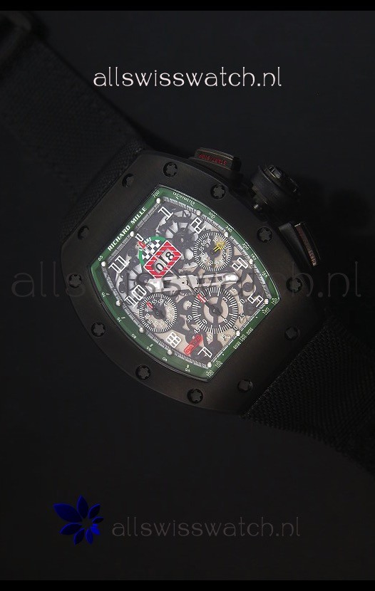 Richard Mille RM011 Filipe Massa PVD Swiss Replica Watch in Black Nylon Strap