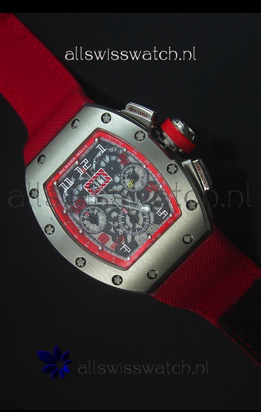 Richard Mille RM011 Filipe Massa Titanium Case Swiss Replica Watch in Red Nylon Strap