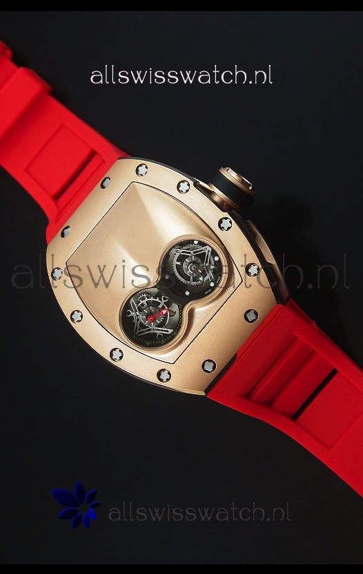 Richard Mille RM053 Tourbillon Pablo Mac Donough Pink Gold Case Red Strap Swiss Watch