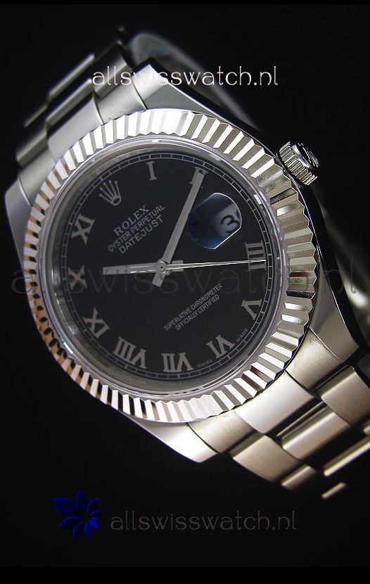Rolex Datejust II 41MM with Cal.3136 Movement Swiss Replica Watch in Black Dial Roman Numerals