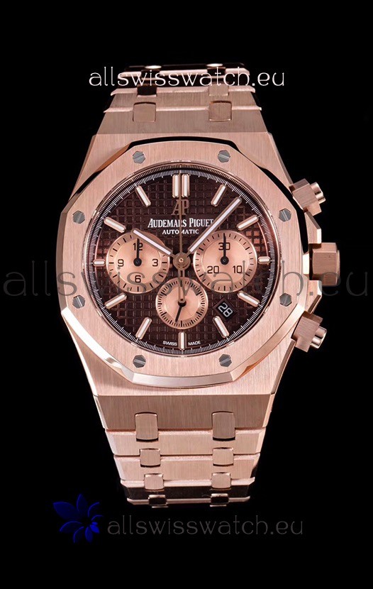 Audemars Piguet Royal Oak Chronograph Watch in Pink Gold Case Brown Dial