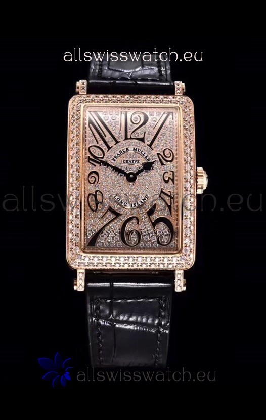 Franck Muller Long Island Color Dreams Pink Gold Swiss Watch in Black Strap