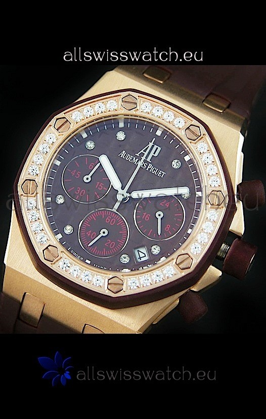 Audemars Piguet Royal Oak Offshore Lady Alinghi Swiss Watch in Maroon Checkered Dial