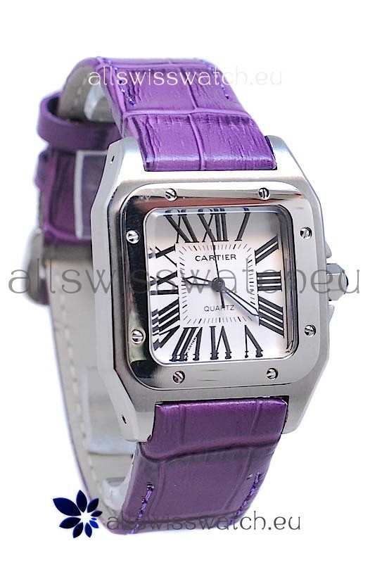Cartier Santos 100 Japanese Ladies Replica Watch in Purple Strap