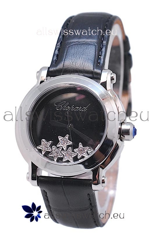 Chopard Happy Sport Star Shaped Diamonds Swiss Watch in Black Strap