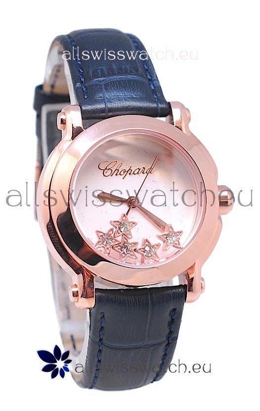 Chopard Happy Sport Star Shaped Diamonds Swiss Rose Gold Watch in White Dial