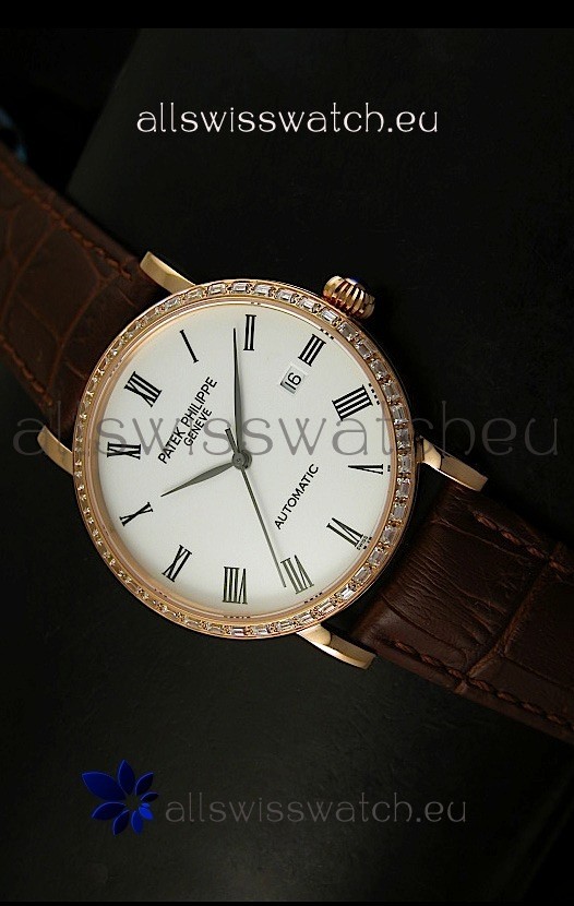 Patek Philippe Calatrava 5120 Swiss Replica Watch in Pink Gold Casing - Roman Hours