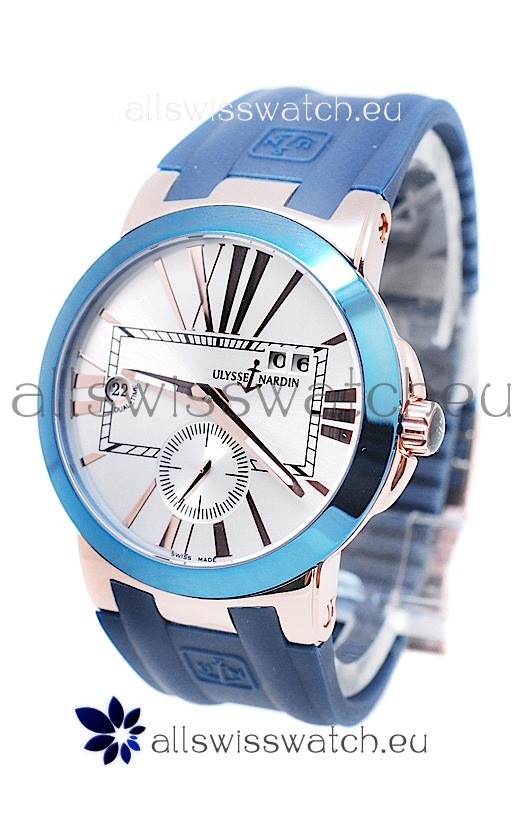 Ulysse Nardin Executive Dual Time Japanese Replica Watch in Smooth Blue Bezel