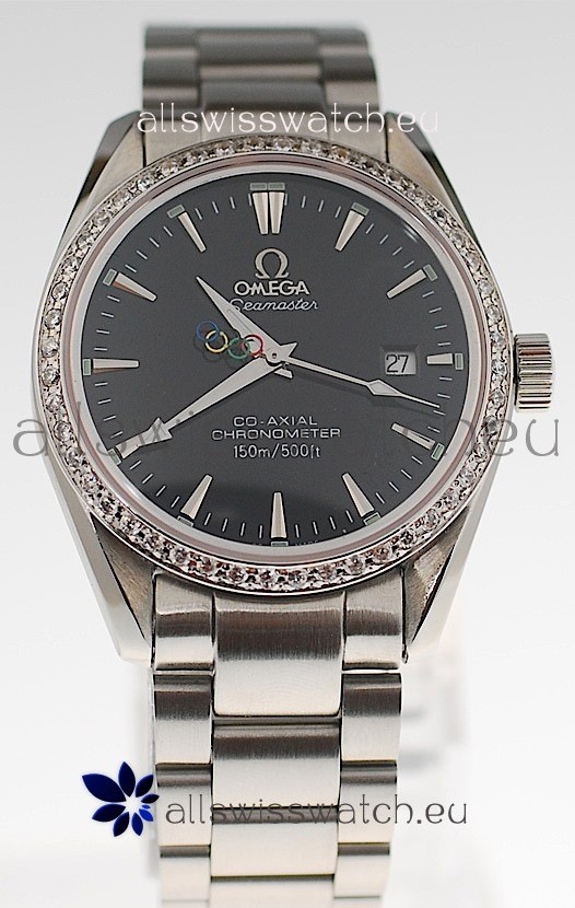 Omega SeaMaster CO AXIAL Swiss Replica Watch in Diamond Bezel