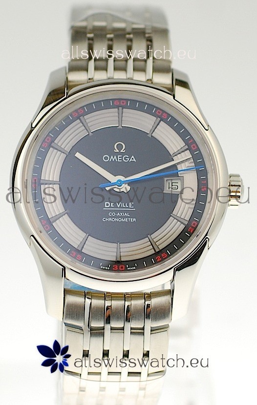 Omega Co Axial De Ville Hour Vision Swiss Replica Steel Watch in Black Dial