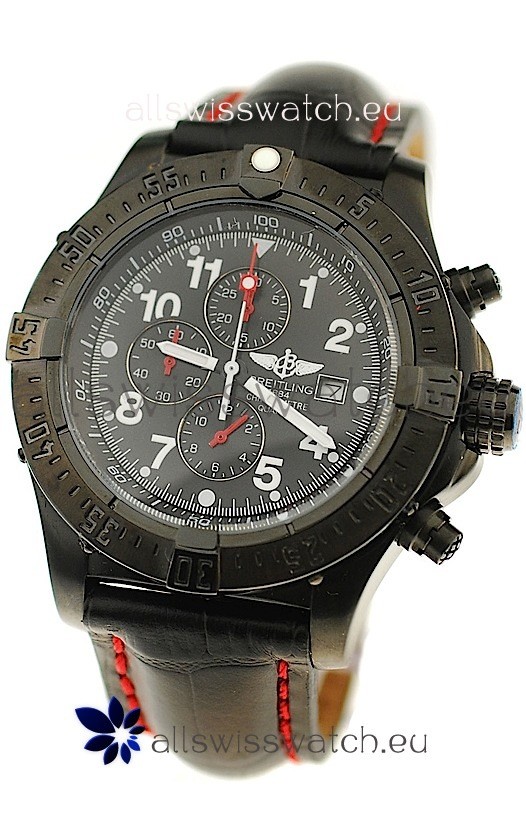 Breitling Chronograph Chronometre Japanese Replica PVD Watch in Black Strap