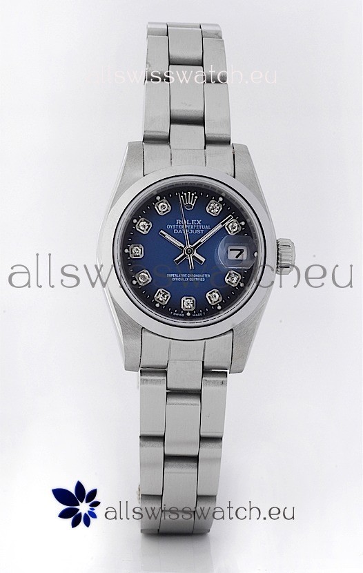 Rolex DateJust - Silver Lady's Swiss Replica Watch in Dark Blue Dial