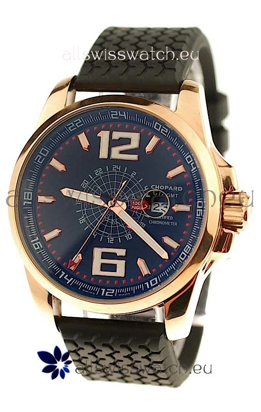 Chopard 1000 Miglia GT XL GMT Japanese Replica Gold Watch in Dark Blue Dial